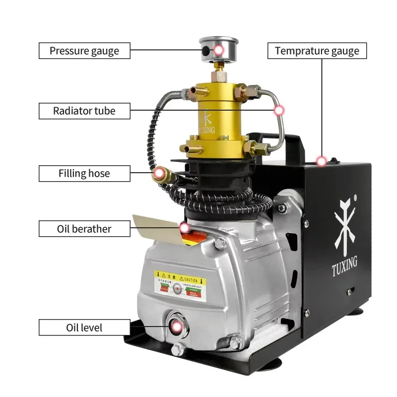 TUXING Wholesale High Pressure 110/220V 4500psi 300bar 30mpa Electric Scuba Diving Filling Paintball Scuba PCP Air Compressor