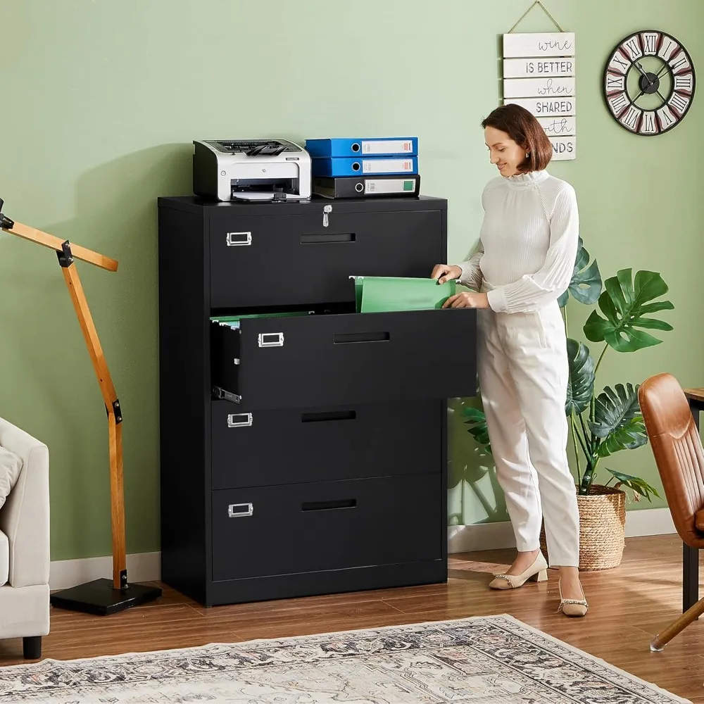 Armoires de Rangement Latéral en Métal avec Serrure, 4 Armoires de Rangement, Bureau à Domicile pour Fichiers de Face