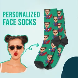 Chaussettes à motifs de dessins animés, avec visages, personnalisées, avec Photo et texte, cadeaux personnalisés, chaussettes unisexes amusantes pour petite amie