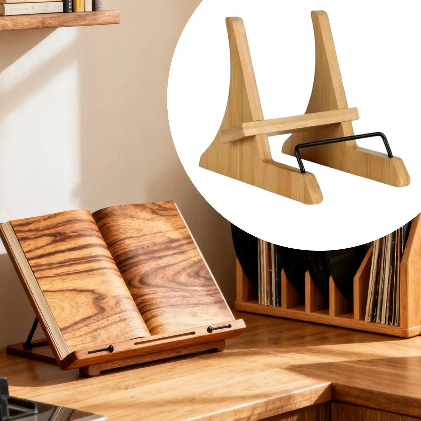 Book Stand Cooking Kitchen Countertop Baking Photo Wooden Cookbook Holder