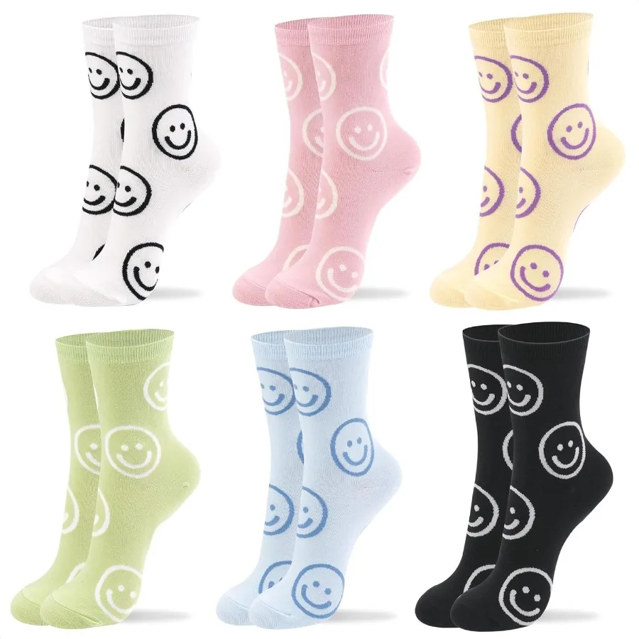 

Cute Smiley Face Funny Animal Crazy Food Kawaii Fruit Pattern Women's Cotton Crew Socks for Ladies Girls Casual Everyday Wear S