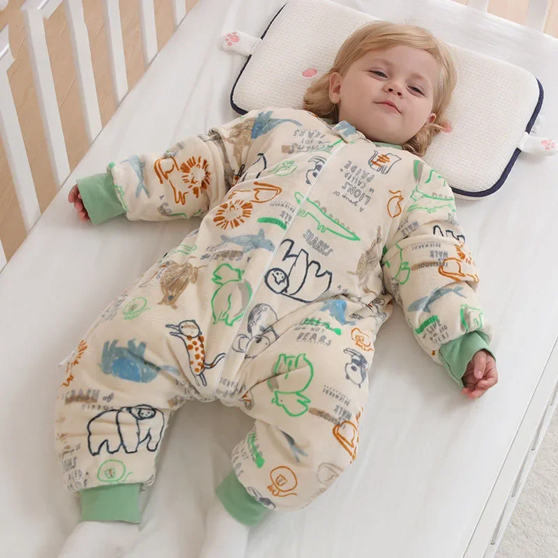 2025 Baby Sleeping Bag Children Cotton One Piece Nightwear Thicken Anti Kick Quilt Removable Sleeve Sleeping Bag