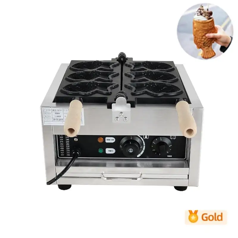 

1400W Ice Cream Taiyaki Maker Fish Shaped Cake Machine Electric Waffle Maker 220V Open Pouth Taiyaki Machine