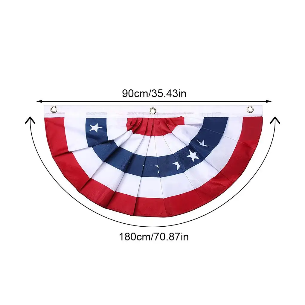 Independence Day Flag Striped Stars Printing Pleated Fan Shaped USA National Day Half Flag Home Garden Decoration Hanging Flags