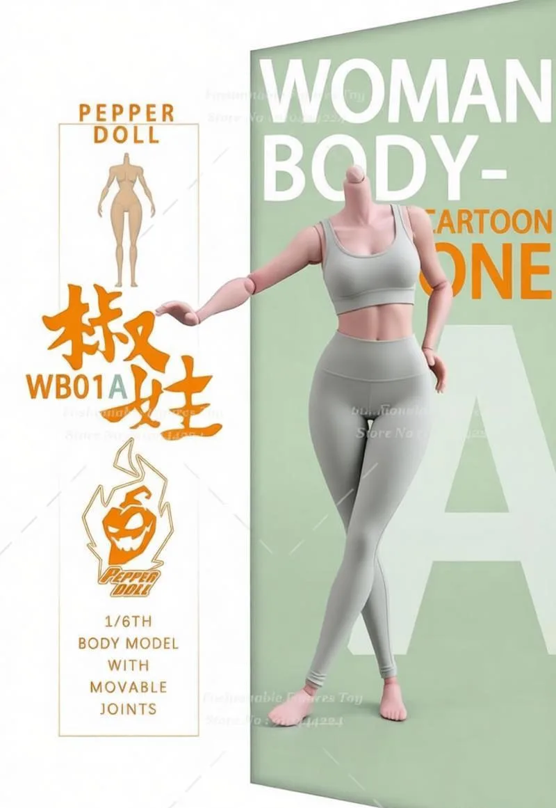 PEPPER DOLL WB01A 1/6 Women Soldier Super Flexible Silicone Joint Body 12Inch White Skin Cartoon Comic Action Figure Model Toys