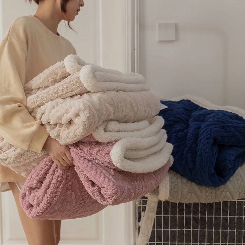 Nordic Retro Lamb Wool Warm Throw Blanket Lunch Nap Blanket Thick Soft Cozy Knitted Fleece Blankets for Couch Sofa Bed Winter