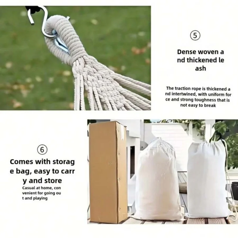 Portable Swing Hammock Made Of Hand- Rope. Thickened And Widened Double Canvas Hammock With Anti-Slip Design