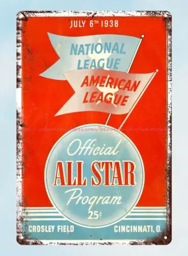 1938 baseball  Program at Cincinnati’s Crosley Field tin sign art