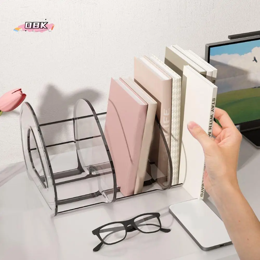 

Convenient Plastic Desktop Book Stand Transparent Save Space Divided Book Stand with Handle Desk Storage Rack File