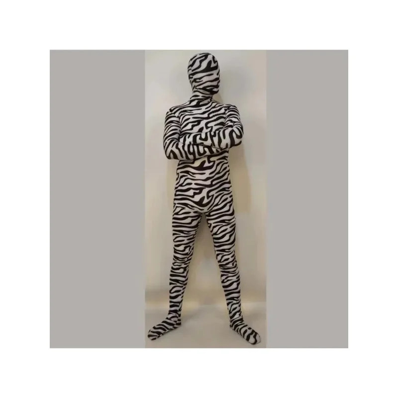 EE01 Female Adults Kids  Animal Zebra Pattern Cosplay Costume Woman Girls Black White Striped Zentai Bodysuit Halloween Men Io0！