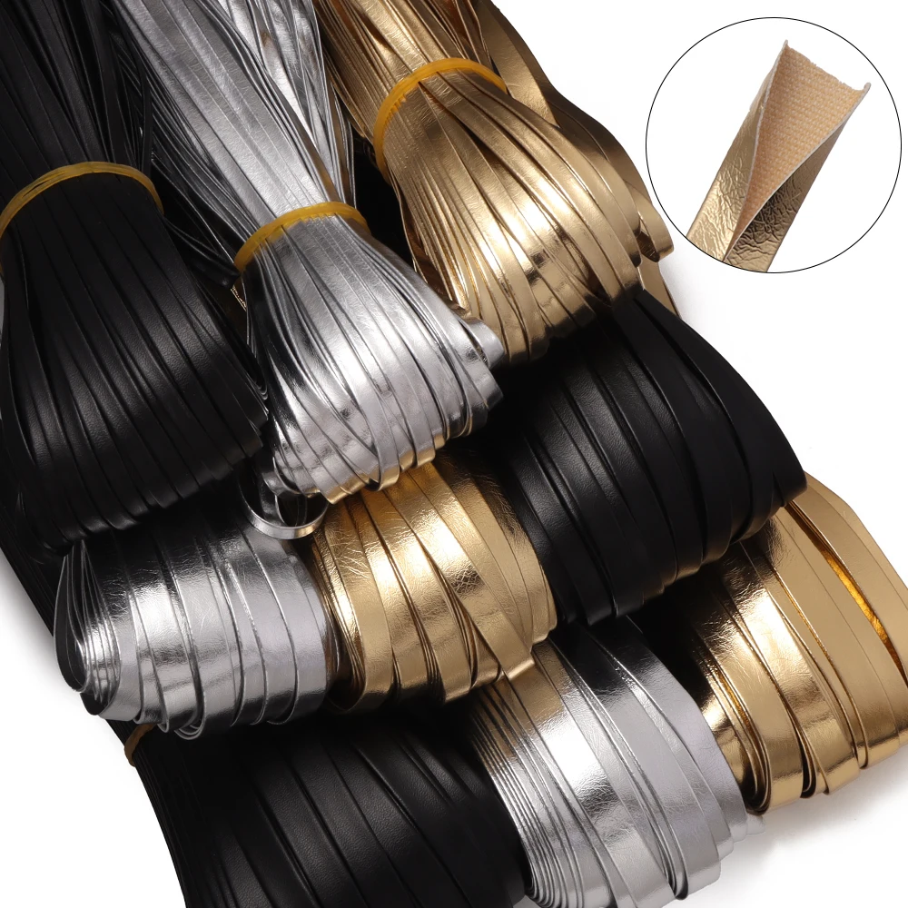 10yard/lot Foldable Flat PU Leather Cord Trim Strap Binding Piping Tape For DIY Clothing Bag Belt Bag Weaving Craft Accessories