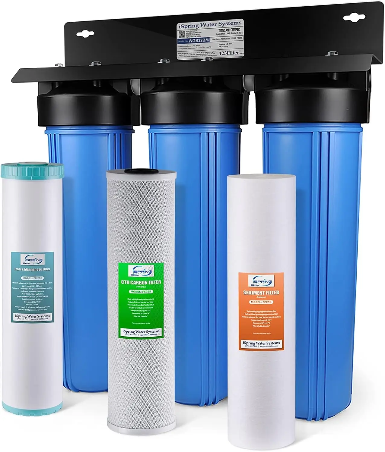 3-Stage Whole House Water Filtration System w/ 20-Inch Sediment, Carbon Block & Reusable Whole