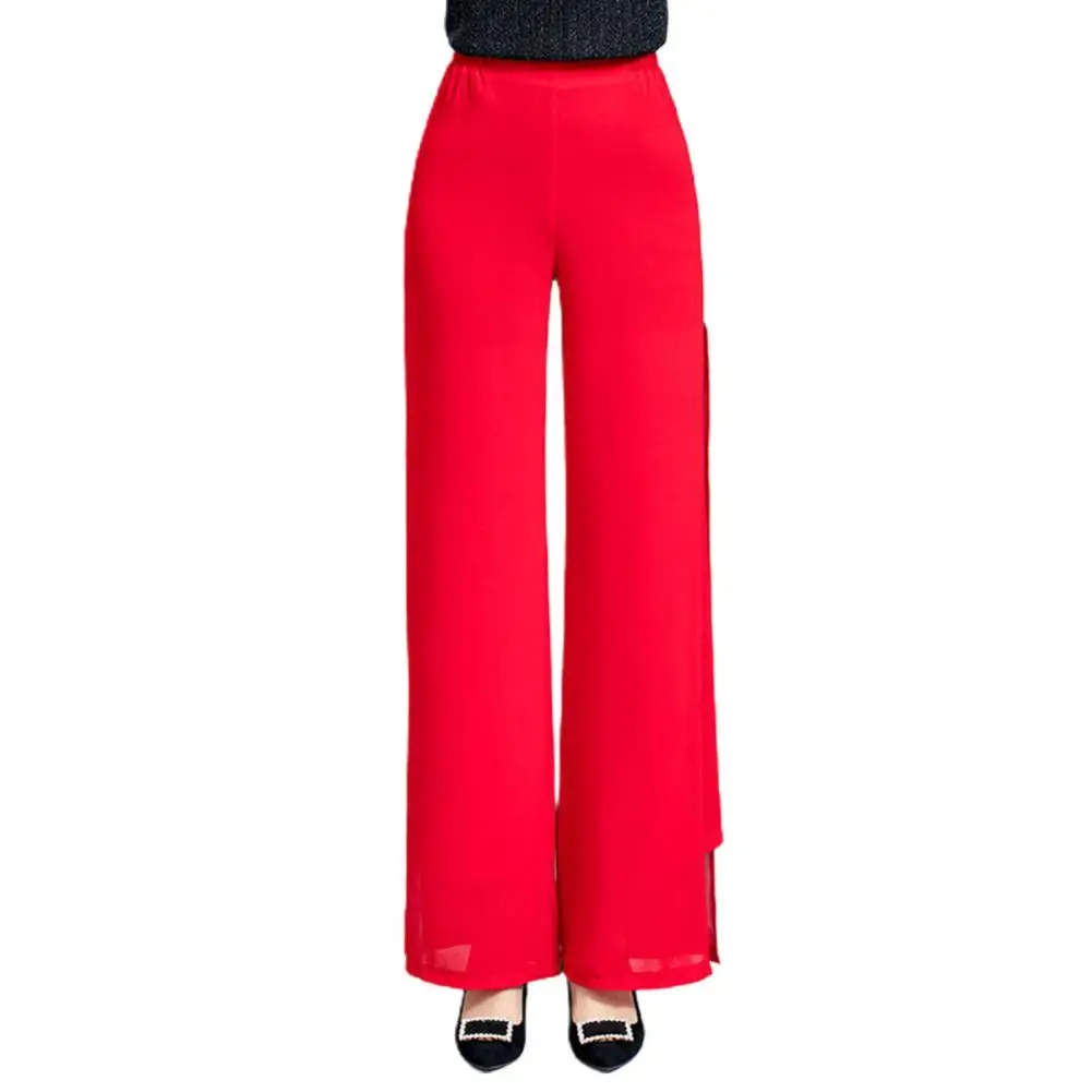 Vrouwen Formele Broek Wijde Pijpen Broek Effen Kleur Losse Zijkant Chiffon Hoge Taille Broek Casual Broek 2023 Lente/Zomer/Herfst