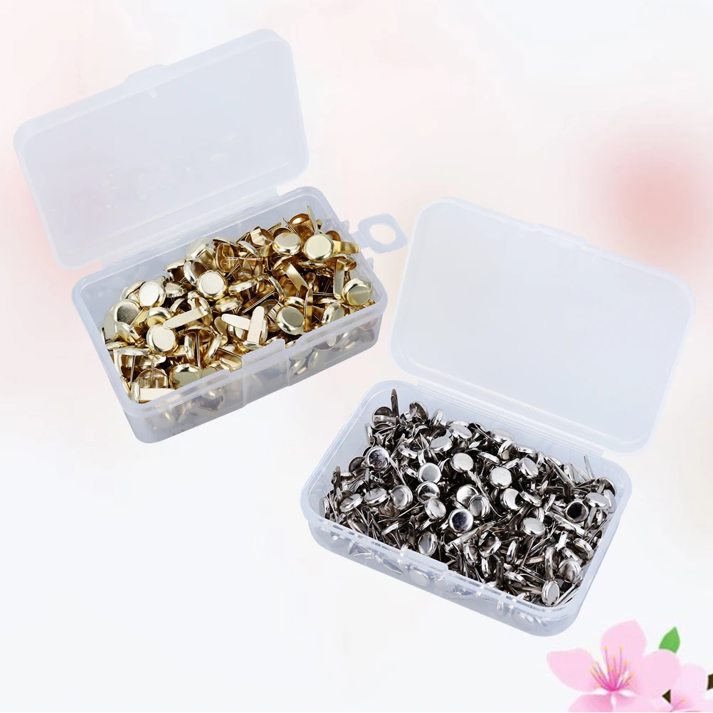 

500 Pcs Paper Fasteners Fastener Rust Proof Round Head Electroplating Two Leg Nails Craft Supplies Storage Box