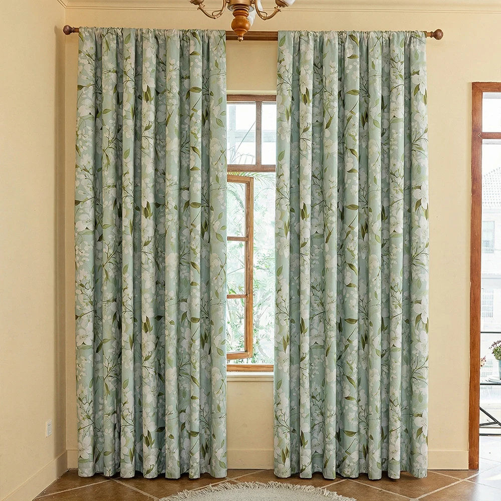 1 Piece, Mint Green Small Floral Print Blackout Curtain, French-Style Small Floral Print, Rod Pocket Top, Lightweight, Durable, Full Blackout Lining, Privacy Protection, Polyester Material, Washable, Home Blackout Window and Door Decoration for Nap Time, Suitable for All Seasons, Applicable to Bedrooms, Living Rooms, Offices, Weddings, Dates, Parties, Room Darkening