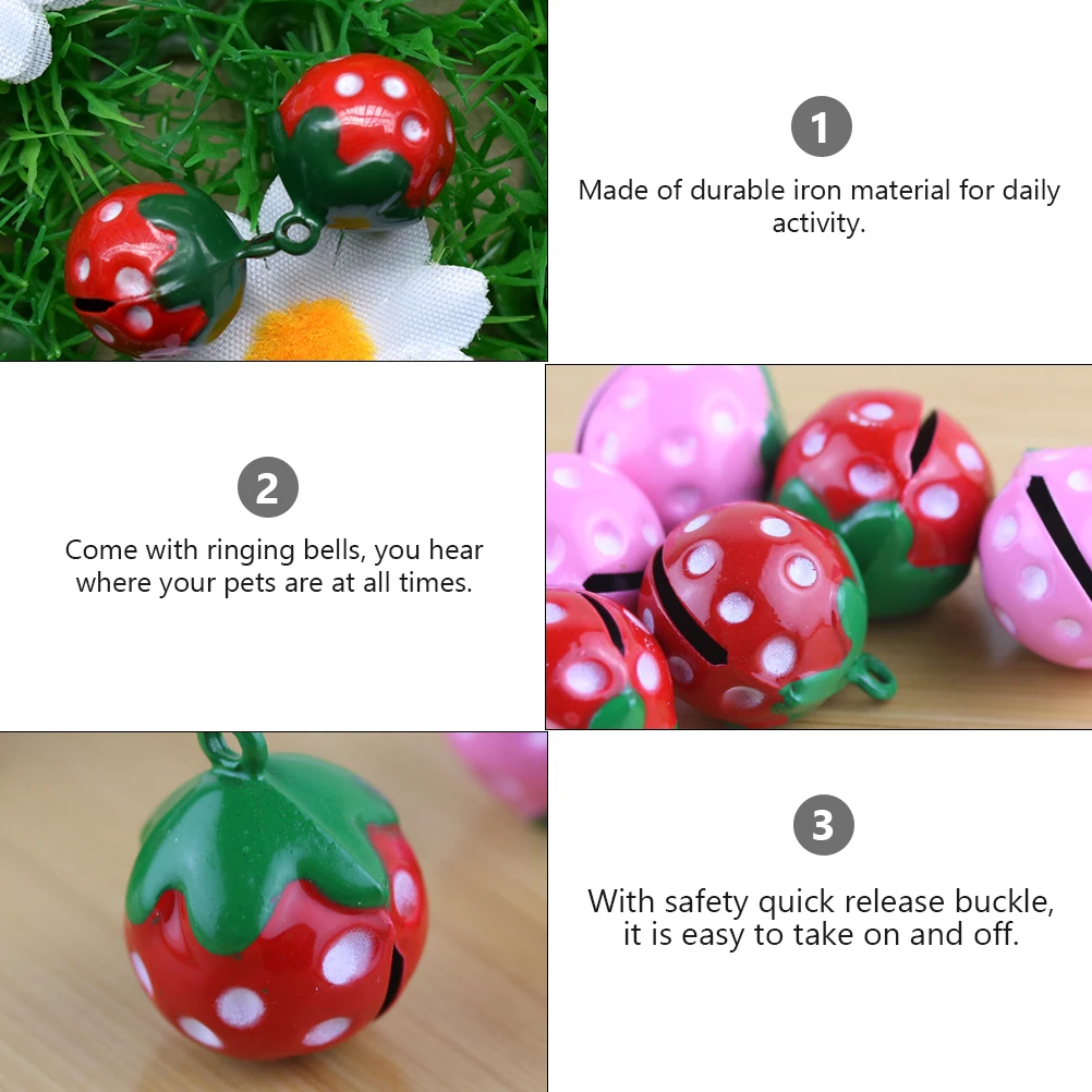 

10pcs Strawberry Shape Pet Collar Bell Cute Iron Dog Cat Accessory With Jingle Sound Quick Release Buckle For Small Pets