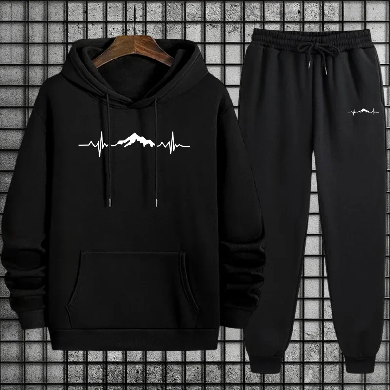 Men's Sportswear Set Hoodie + Sweatpants Urban Casual Fashion Sweatshirt Autumn Winter Male Home Outdoor Comfort Warm Tracksuit