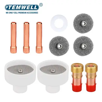 11 adet TIG kaynak #24 beyaz seramik meme alümina fincan kiti yakıcılar WP17 WP18 WP20 WP26 Collets pensetler vücut gaz Lens setleri