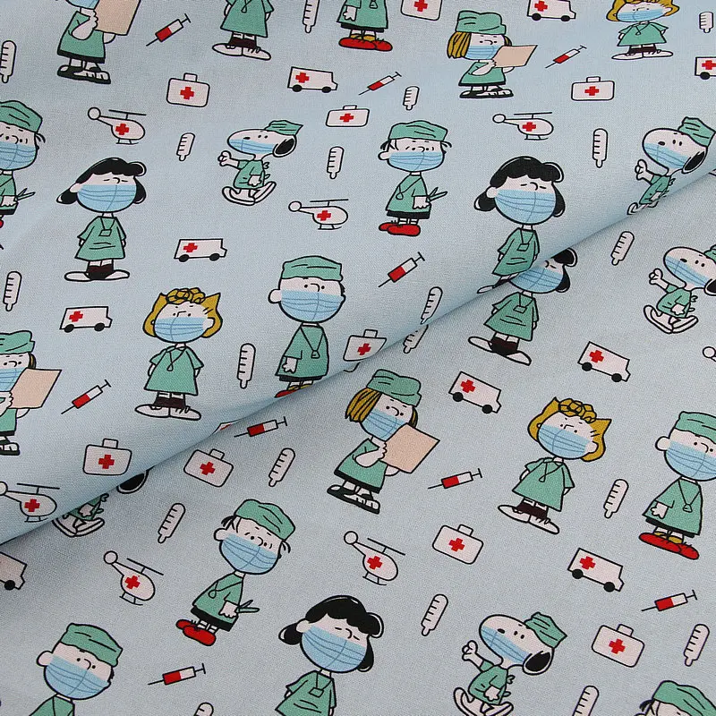 140cm Width Snoopy Doctor Nurse 100 Cotton Fabric for  DIY Patchwork Textile Tissu Home Clothing Sew Needlework Material