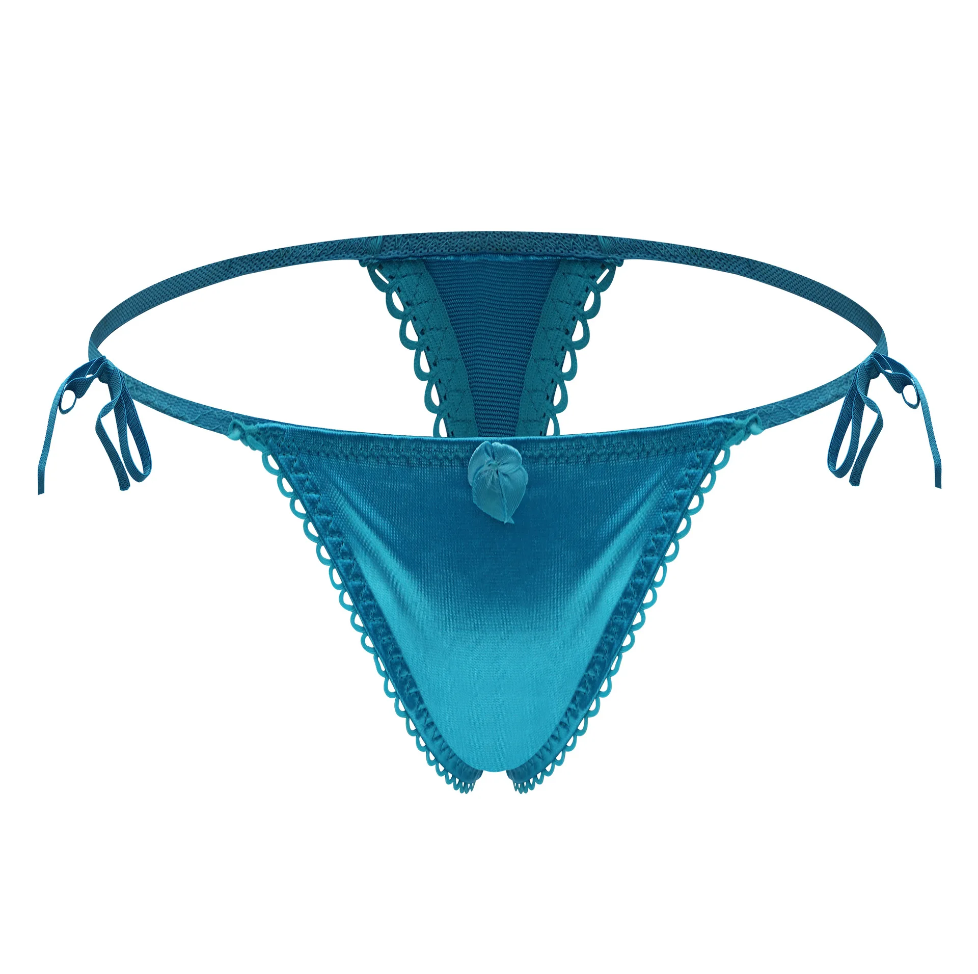 Women's Satin Tie-Side Low-Rise Thong, Colorful Satin G-String Lingerie