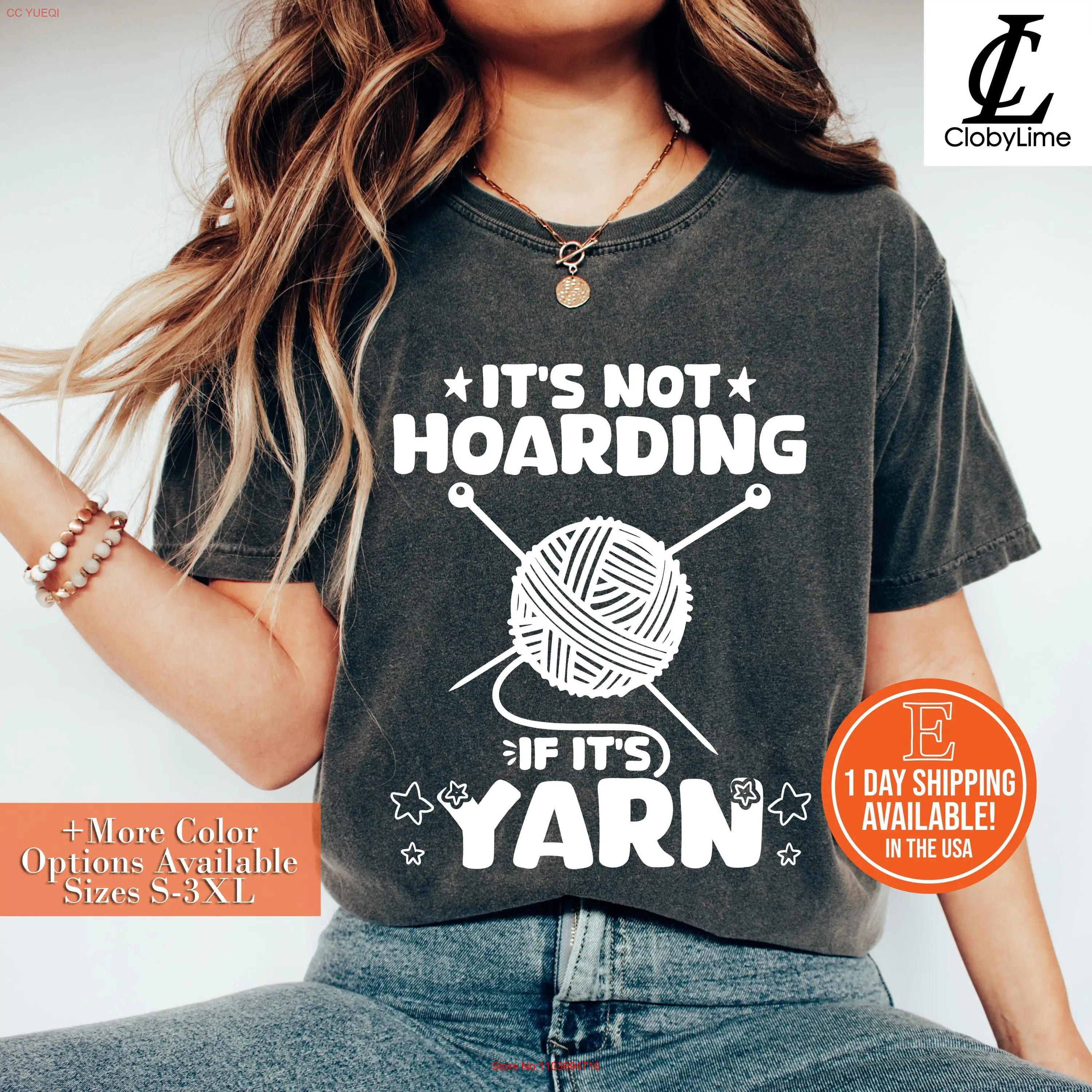 

It's Not Hoarding If Yarn T Shirt Quilting Lover Knitter Sewing Quilter For Sewer long or short sleeves