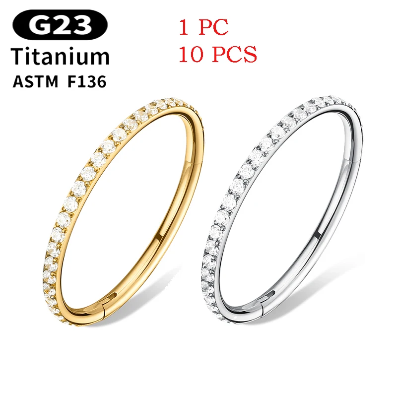 1/10Pcs G23 Titanium Women's Round Earrings Nose Ring Hinged Segment Clicker Open Diaphragm Nose Septum Lobe Piercing Jewelry