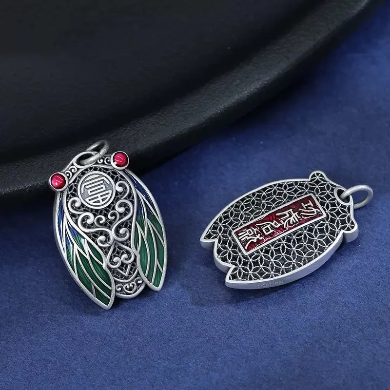 Retro Fashion Cloisonn Summer Cicada Pendant Colored Enamel Pendant Charms Dragon Bone Chain Men's and Women's Jewelry Gifts