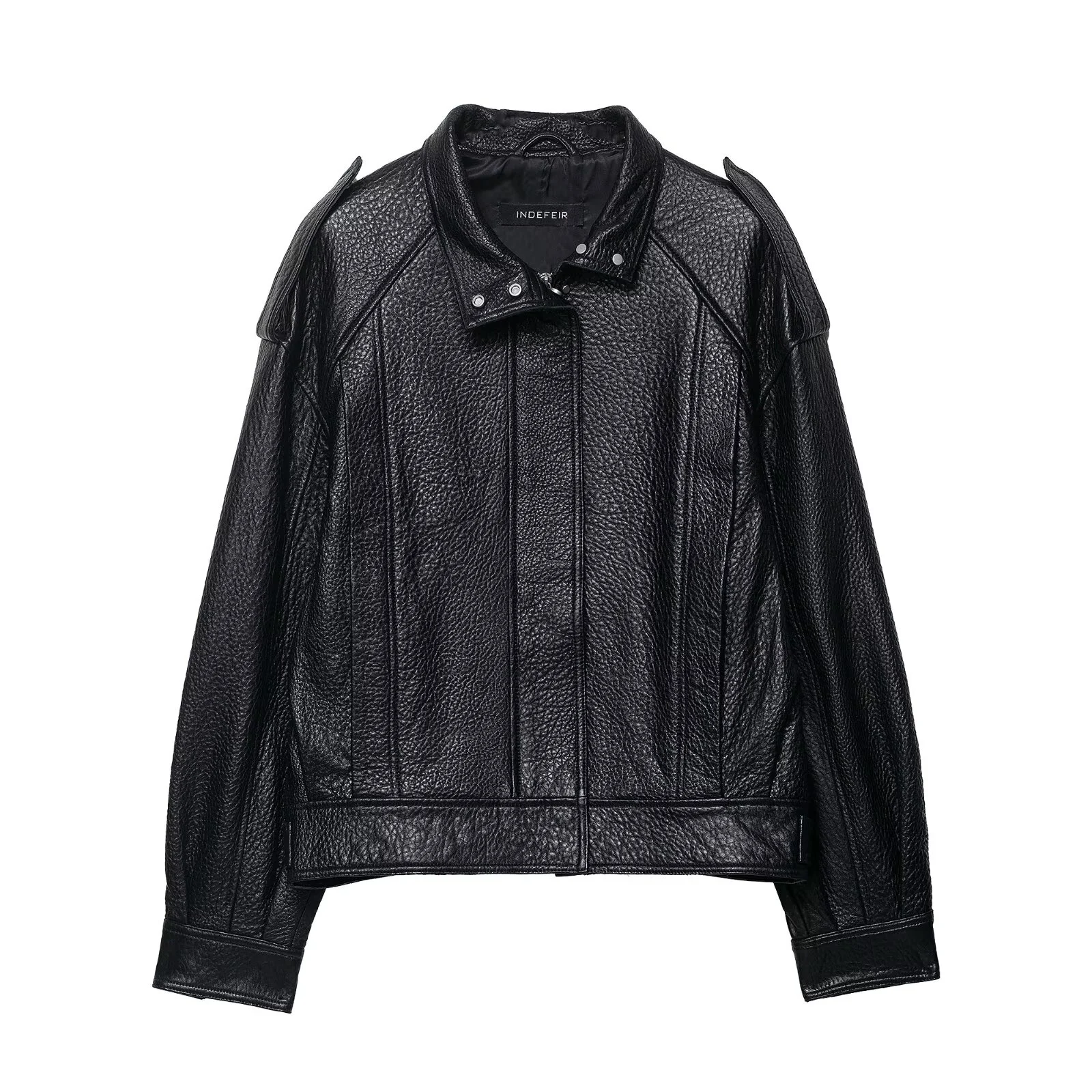 New autumn and winter women's clothing spicy girl workwear style loose stand up collar PU leather pilot jacket jacket jacket