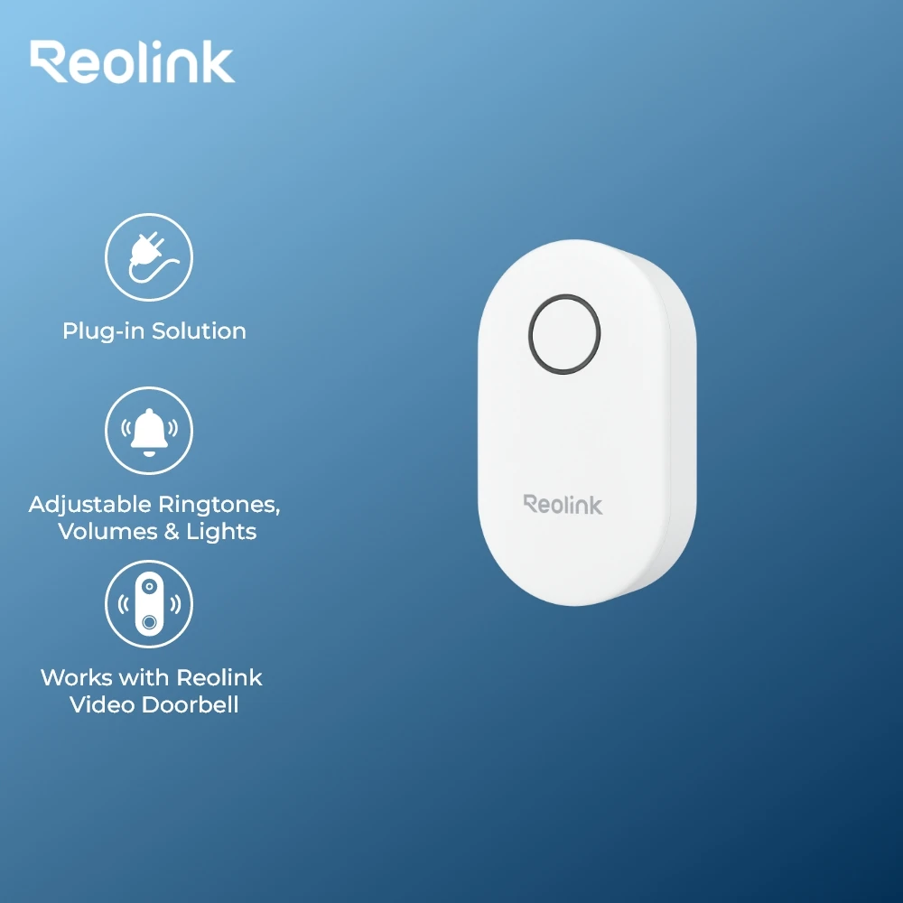 

Reolink Chime Best Companion for Reolink Video Doorbell, Plug-in Solution Remote Control, Adjustable Ringtones, Volumes, Lights