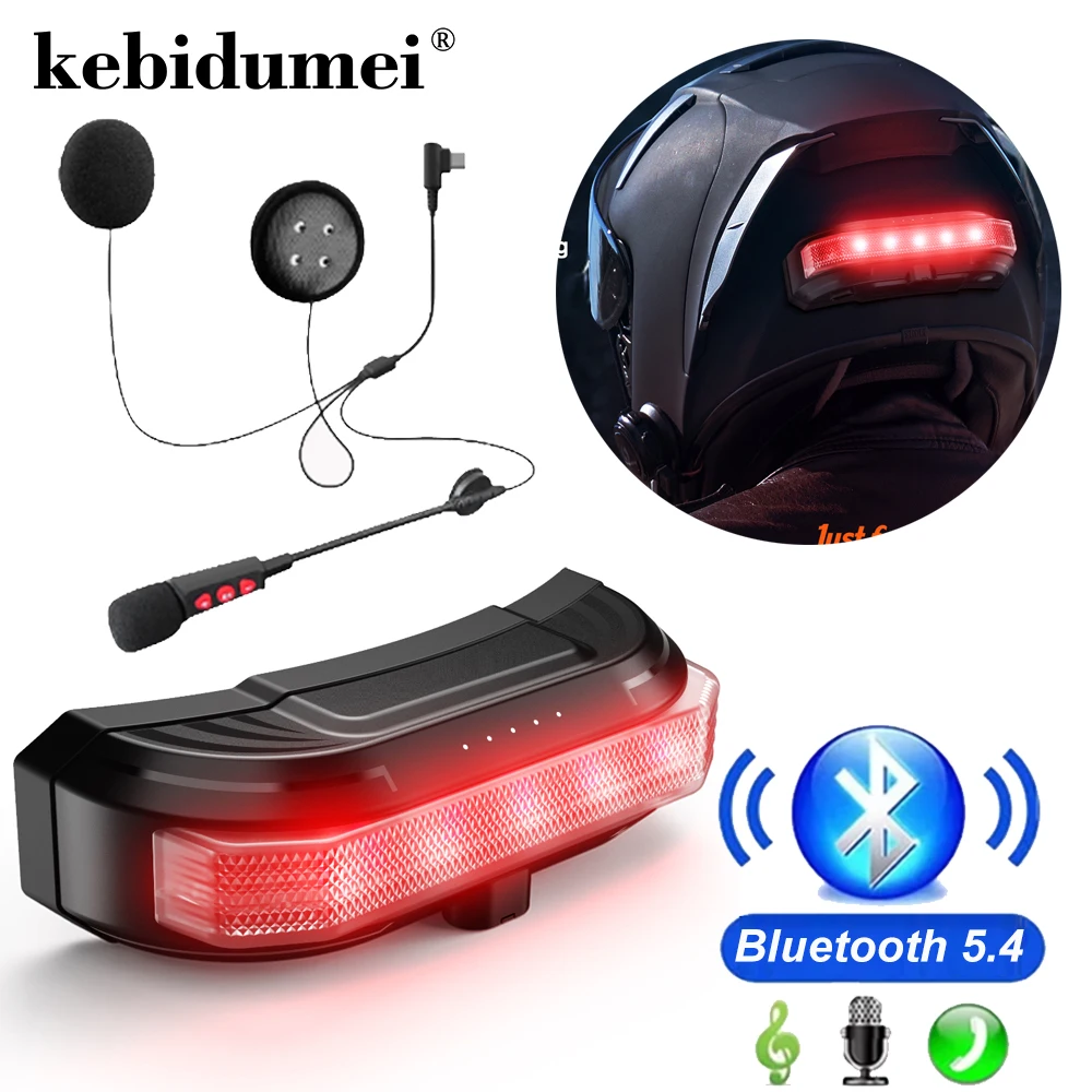 

BT80 2-in-1 Bluetooth 5.4 Motorcycle Helmet Headset with Rear Warning Tail Light Waterproof Auto Answer 2000Mah Battery Earphone