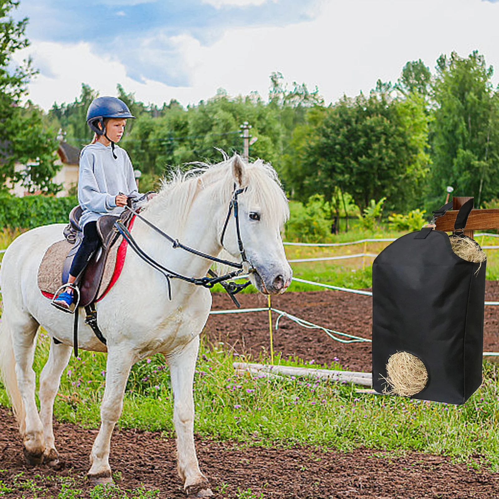Large Capacity Hay Storage Bag Outdoor Slow Feeding Horse Hay Bag Stable Portable Feeding Storage Tool Horse Care Products