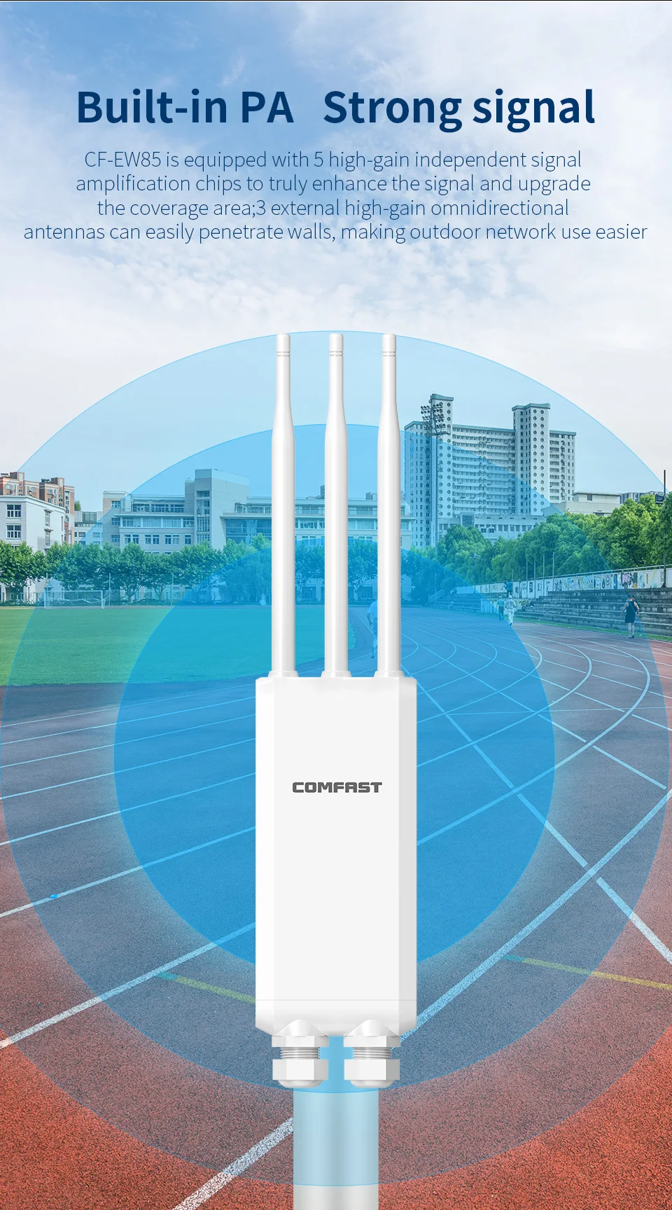 Comfast 1300Mbps 야외 액세스 포인트, 2.4G 및 5.8GHz 기가비트 AP 장거리 리피터, 고출력 3 * 5dBi 와이파이 안테나, 스트리트 라우터 