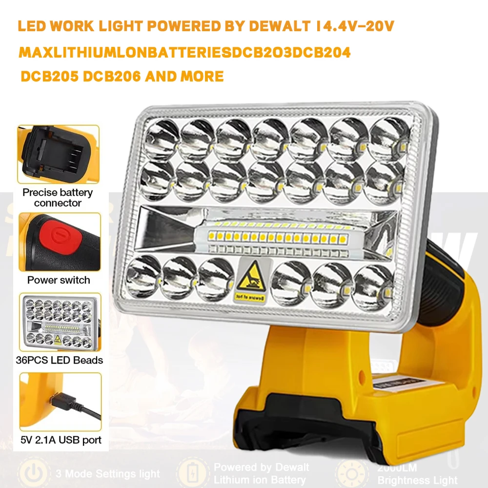 

DCB200 Портативный складной фонарик для DeWalt 20 В, литий-ионный аккумулятор, наружное освещение, аварийная лампа, светодиодный прожектор для ночной работы, фонарик