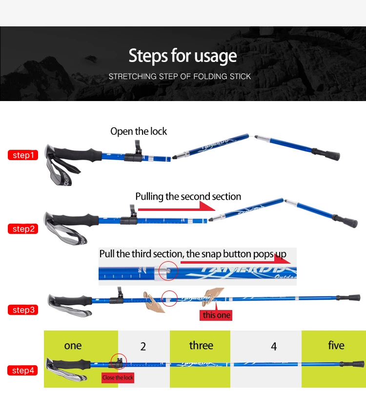 Ultralight Aluminum Alloy 5Sections Walking Poles Adjustable Trekking Poles Telescopic Walking Sticks Anti Shock Hiking Stick