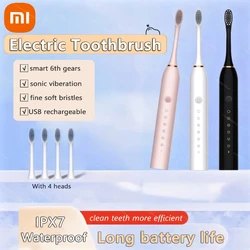 Xiaomi-cepillo de dientes eléctrico ultrasónico para adultos, limpiador de dientes de seis velocidades, pelo suave, carga USB automática, impermeable IPX7