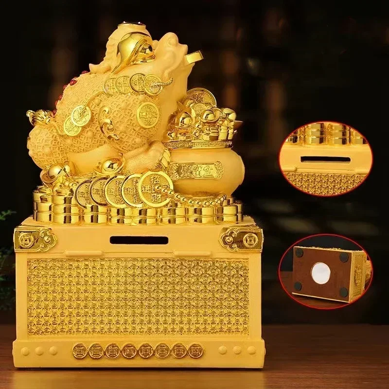 

Mascot Golden Toad Piggy Bank Large Capacity Fortune Gathering Box Luxury Home Living Room Office Decoration Money Box