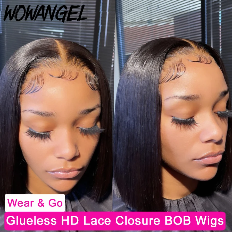 Wow Angel 5x5 HD Lace Closure Short Bob Human Hair Wigs Glueless Ready to Wear Straight Bob Wigs Bleached Knots Pre-Plucked Hair