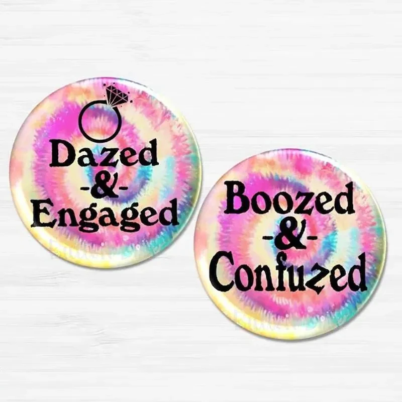 Dazed and Engaged Button Boozed and Confused Pin 90's Bachelorette Party Bach weekend bridal shower bride to be decoration gift