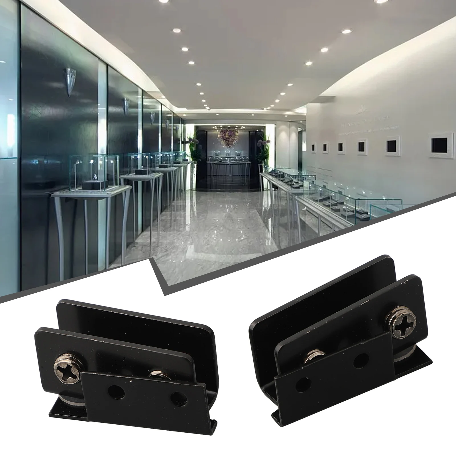 Glass Cabinet Hinge Pair Non-perforated Design for 5mm 8mm Glass Doors Used in Display Cases and Kitchen Bath Installations