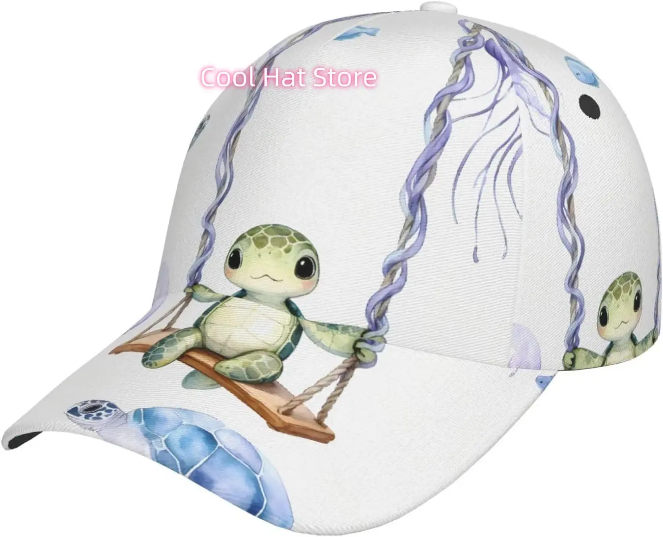 Sea Turtles Swinging Pattern Baseball Cap Adjustable Cotton Baseball Hat for Sports, Outdoor, Travel Gifts for Men Black