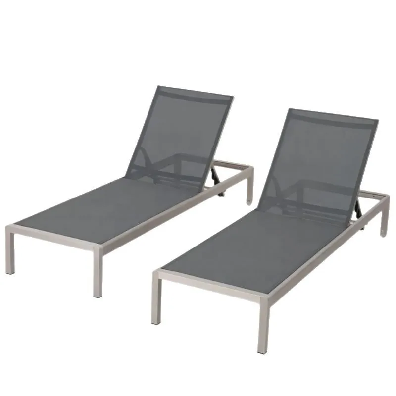 Outdoor Lounger Aluminum Adjustable Beach Chair Patio Terrace Pool Lounger Waterproof Lounger