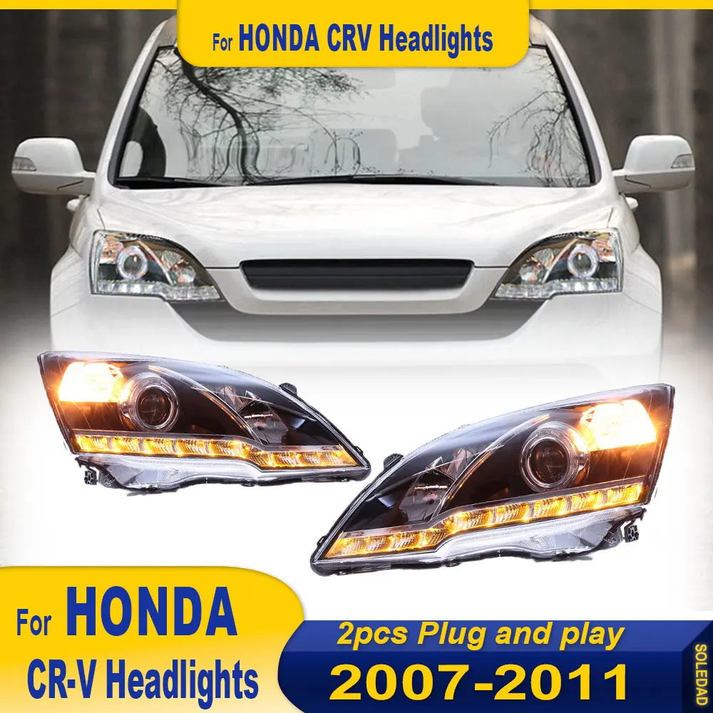 LED HeadLamp for Honda CR-V LED Headlight 2007-2011 Headlights CRV DRL Turn Signal High Beam Angel Eye Projector Lens 2pcs