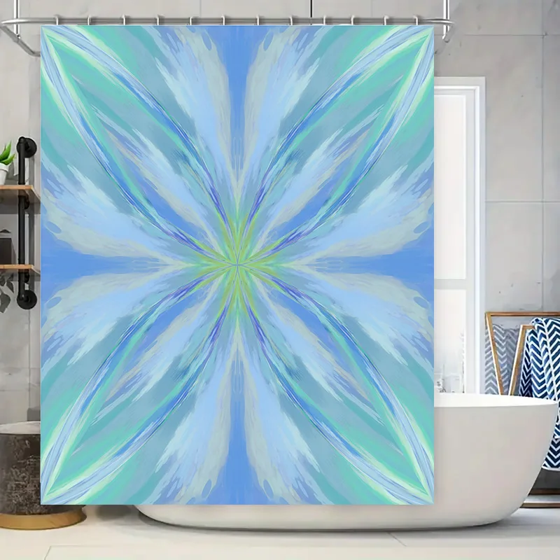 

Luxury Blue Green Flower Shower Curtain Waterproof Decorative Bath Mat Home Decoration Size Customizable 3D Printed Bathroom Lin