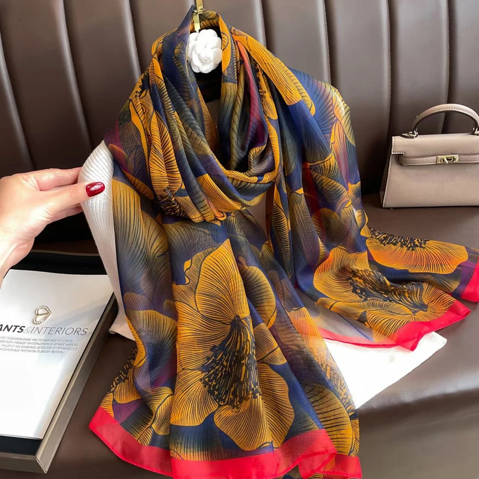 Fashion Satin Finish Sunscreen Scarves Female 185X135CM Style Beach Towel Popular Print Silk Shawl Luxury Dustproof Big Bandanna