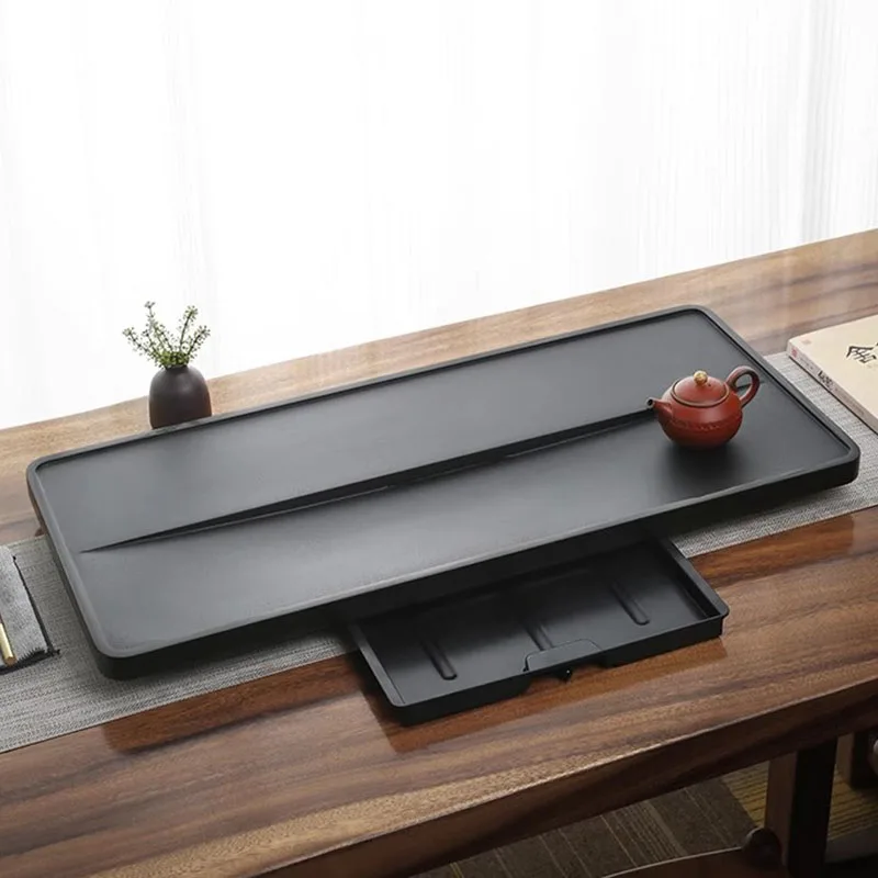 Tableware Black Tea Tray Living Room Rectangle Long Kitchen Chinese Valet Stone Pot Tea Tray Luxury Bandejas Home Decorationgs