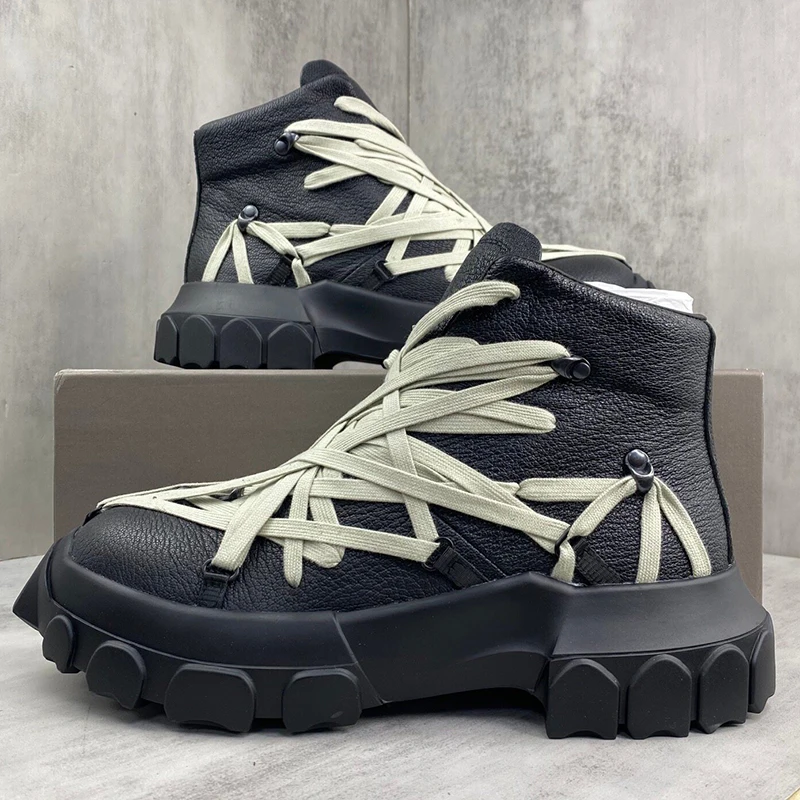 mens luxury fashion punk gothic original leather boots black designer shoes cowboy platform boot trendy handsome ankle botas man view 2