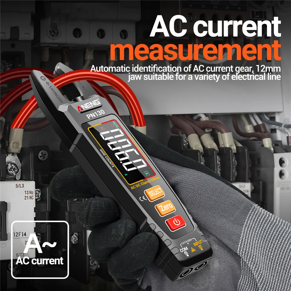 PN130 Inteligente Digital Clamp Meter, AC, DC Tensão, Multímetro atual Set, Capacitância portátil, Tester Resistência, 4000 Contagem