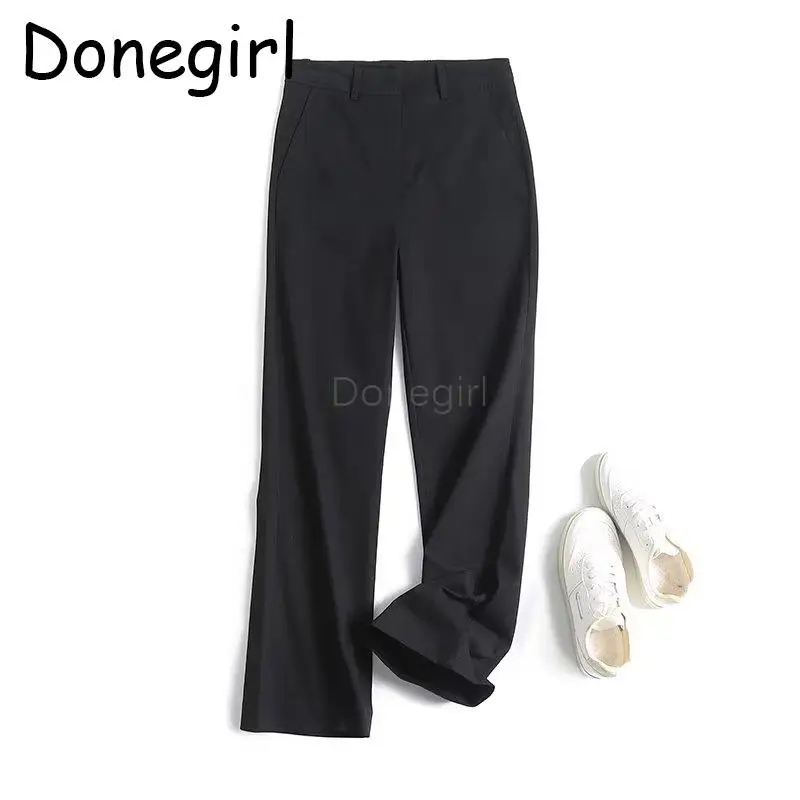 Donegirl-Calça Alargada de Cintura Alta Feminina, Monocromática, Comutar, Simples, Calça Casual, Versátil Feminina, Chique, Outono, Inverno, Novo, 2024