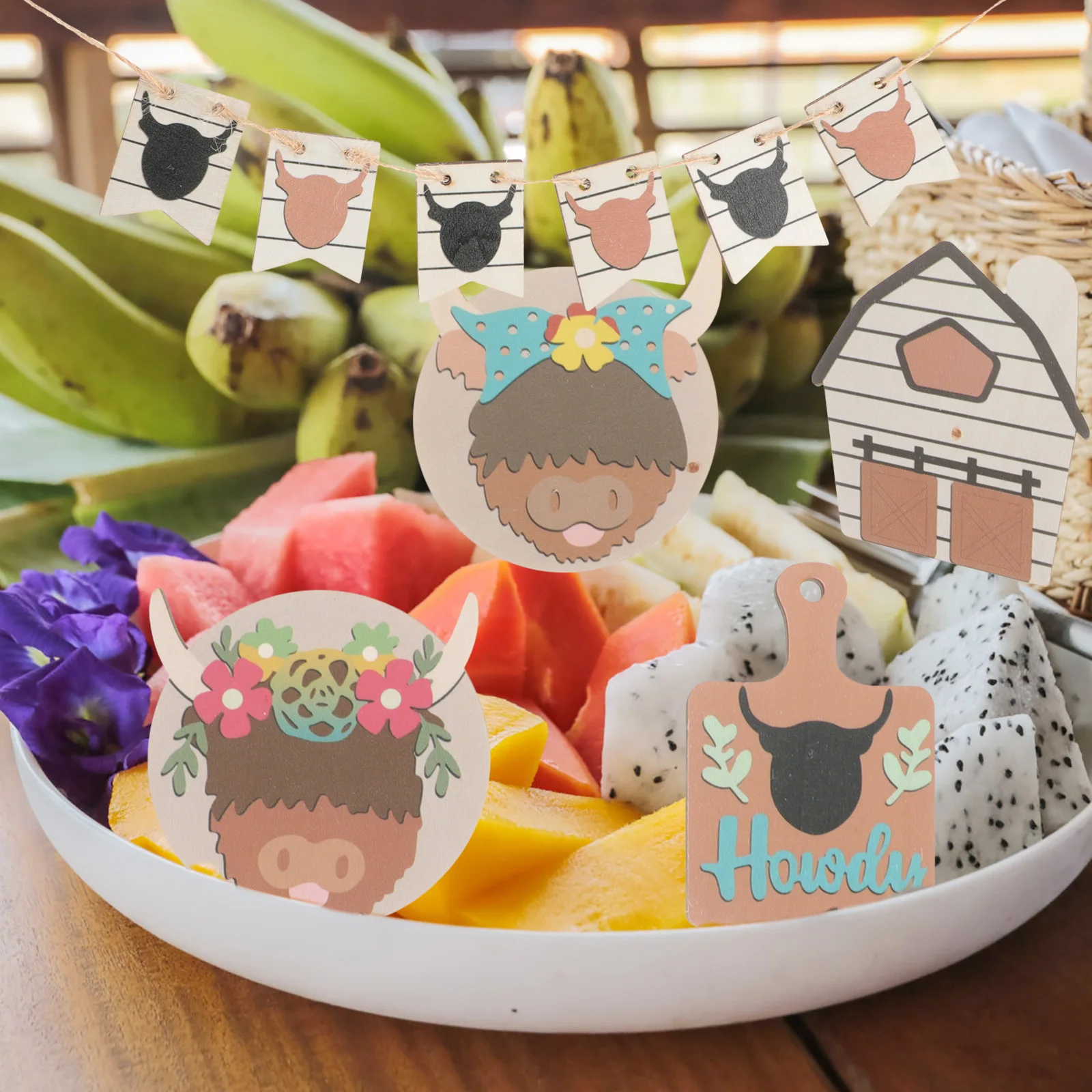 

1Set Cow Theme Farmhouse Tiered Tray Decorations Wood Signs for Birthday Wedding Baby Shower Party Supplies Rustic Table