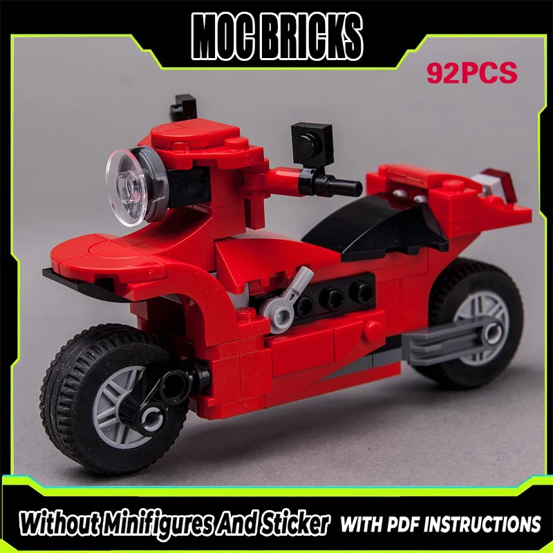 

Модель гоночного автомобиля MOC, конструктор из строительных блоков, красный светящийся мотоцикл, модульная технология, подарки, праздничный набор для сборки, детские игрушки